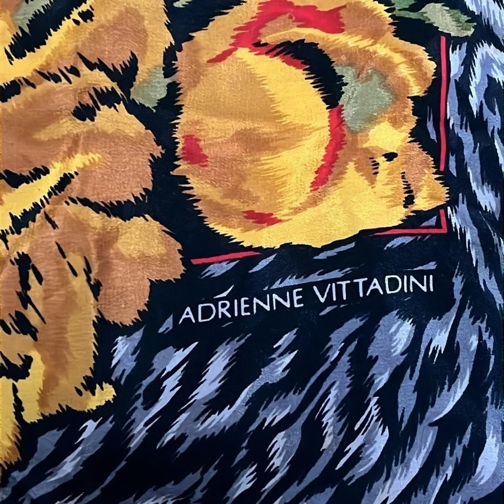 Vintage Adrienne Vittani Silk Floral Animal Print Scarf